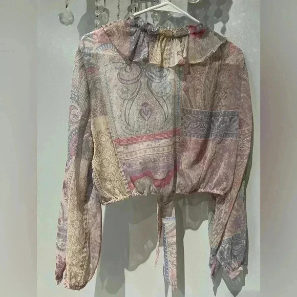 Zara Sheer Paisley Print Crop Top - Picture 6 of 9